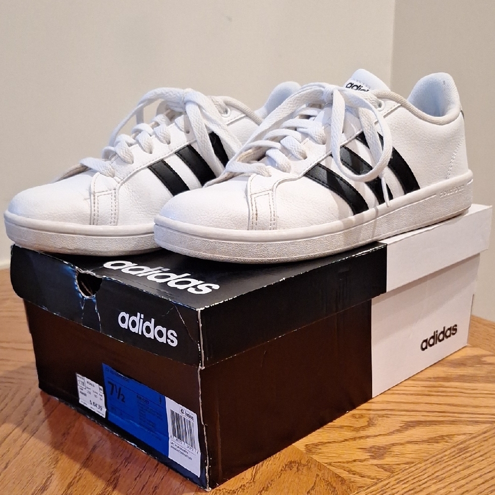 Adidas White and Black Striped Cloudfoam Sneakers - Picture 2 of 12